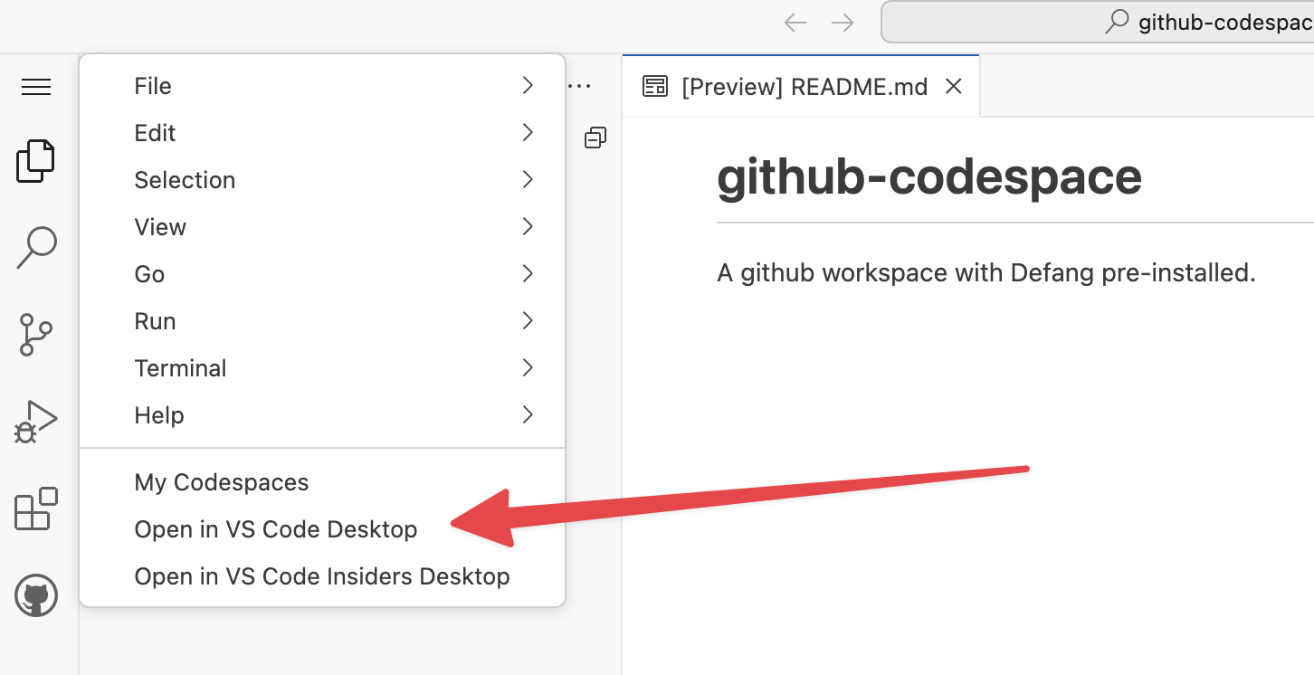 Open in vs code desktop button screenshot