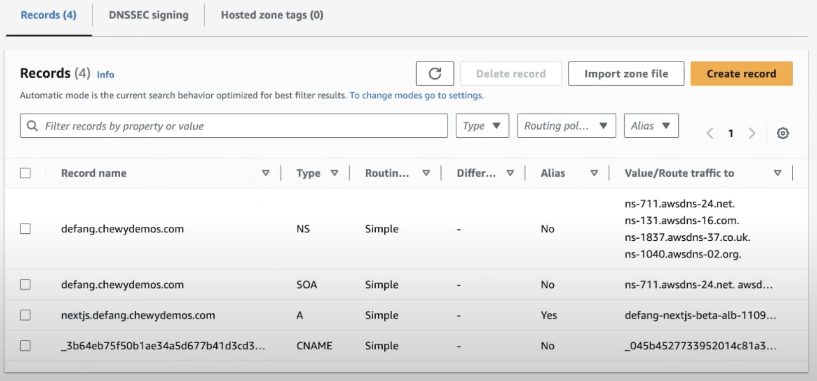 Route 53 DNS Records Screenshot