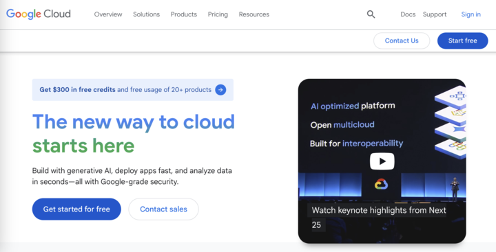 Google GCP sign up page