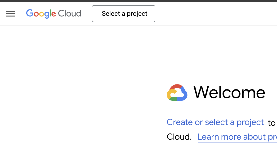 GCP console with the project select button highlighted